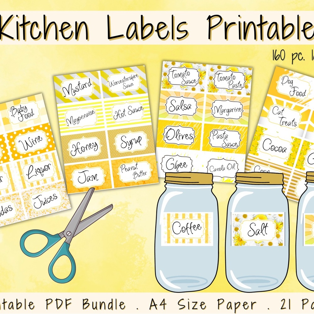 Printable Kitchen Labels in Yellow and Orange